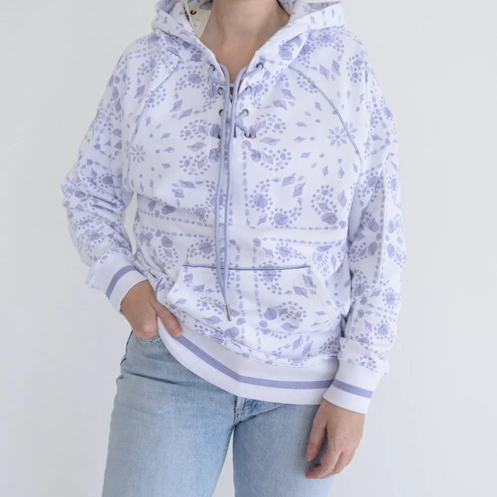 SER.O.YA Foster Hoodie Pullover Sweater White & Purple Floral XS NWT